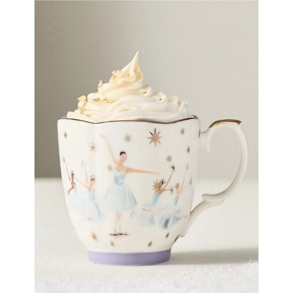 Anthropologie New York City Ballet Mug Snow Fairies Snowflakes New - Picture 1 of 11